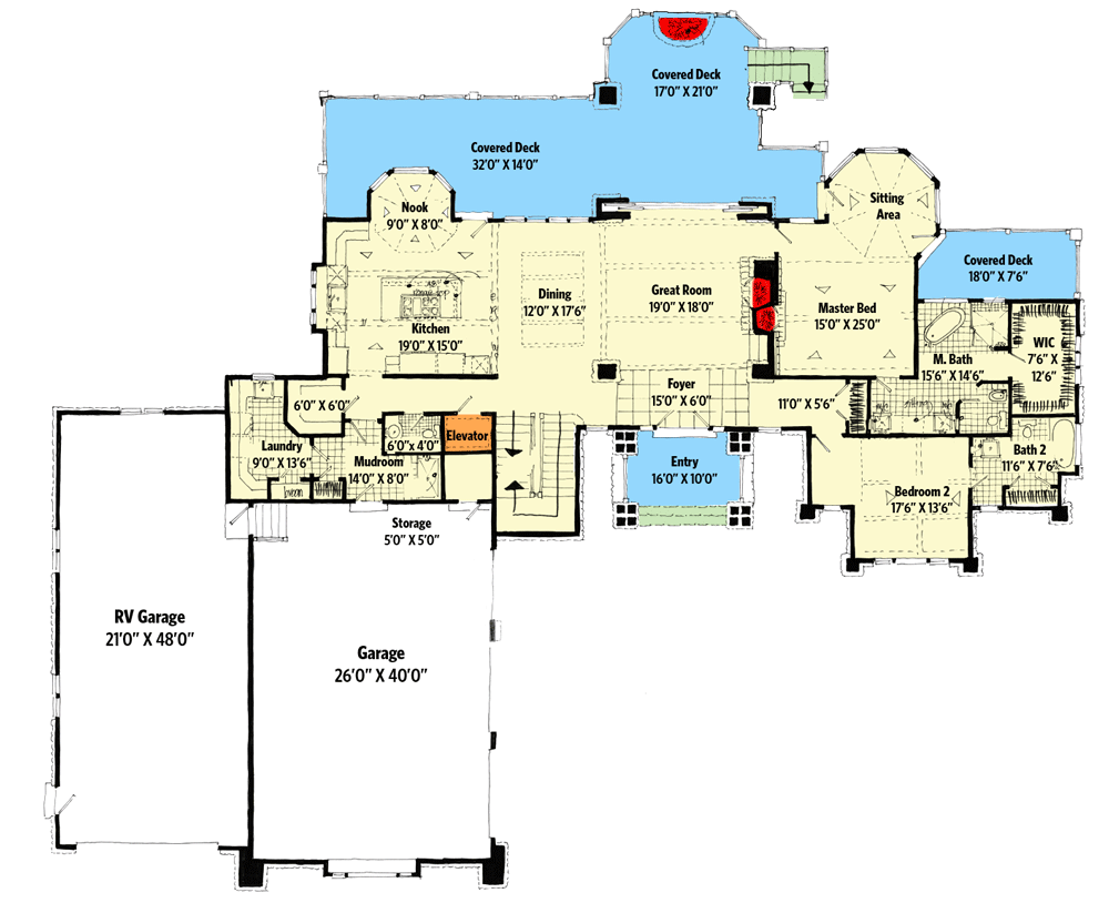 Plan 12970KN: Luxury Mountain Craftsman Home Plan with RV Bay and Walk-out Basement - Floor Plan - Main Level - Country, Craftsman, Mountain, Rustic