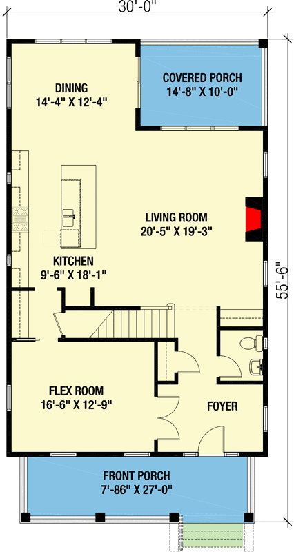 Plan 50205PH: 3-Bed Southern Traditional House Plan with Front and Rear Porches - Floor Plan - Main Level - Country, Southern, Southern Traditional, Traditional