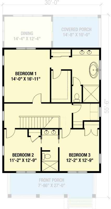 Plan 50205PH: 3-Bed Southern Traditional House Plan with Front and Rear Porches - Floor Plan - 2nd Floor - Country, Southern, Southern Traditional, Traditional