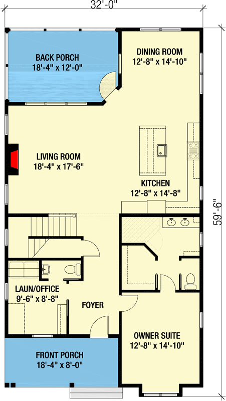 Plan 50208PH: Country Farmhouse Plan with Loft and First-floor Owner's Suite - Floor Plan - Main Level - Country, Farmhouse, Southern, Traditional