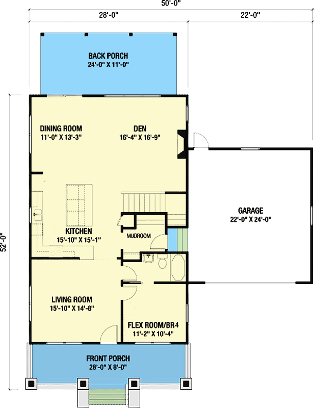 Plan 50210PH: Craftsman Cottage with Attached Garage and Upstairs Home Office - Floor Plan - Main Level - Bungalow, Cottage, Country, Craftsman, Northwest