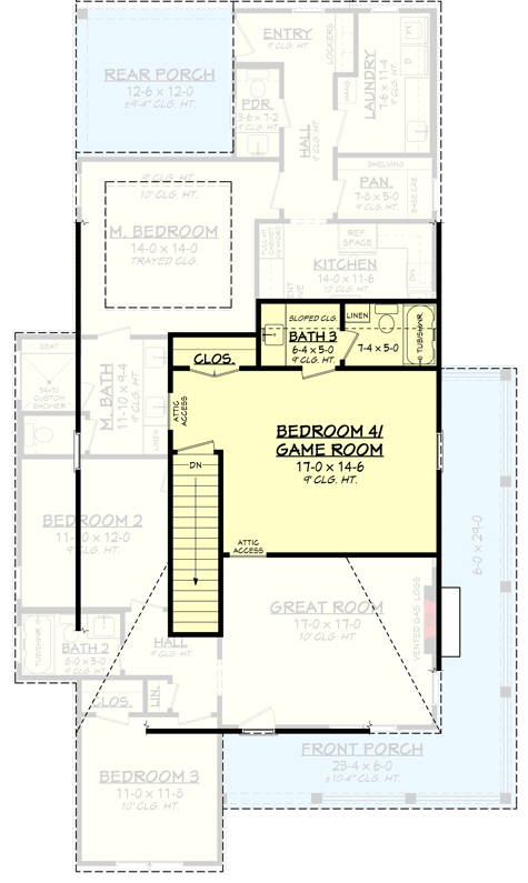 Plan 51883HZ: Under 40'-wide Modern Farmhouse Plan with Rear Carport - Floor Plan - 2nd Floor - Cottage, Country, Farmhouse, Modern Farmhouse, Rustic, Traditional