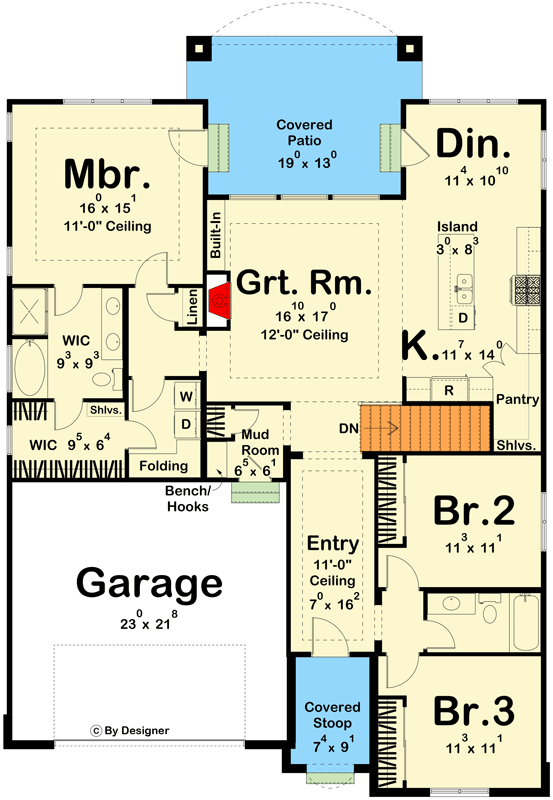Plan 623066DJ: 3-Bed New American Home Plan with Outdoor Entertaining Space In Back - Floor Plan - Main Level - Country, New American, Traditional