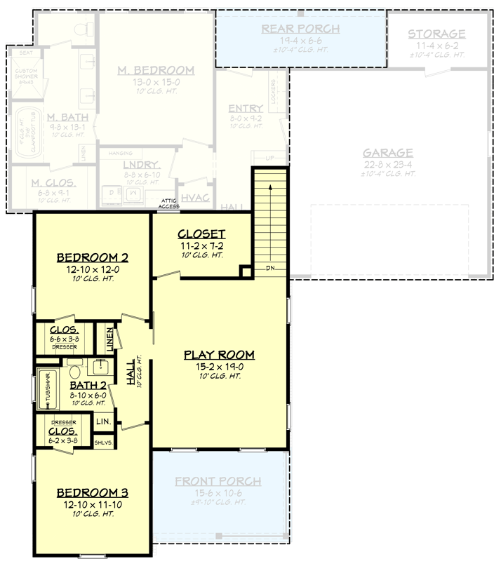 Plan 51884HZ: 2-Story Country Farmhouse with Large Upstairs Play Room - Floor Plan - 2nd Floor - Colonial, Farmhouse, Low Country, Modern Farmhouse, Southern, Southern Traditional