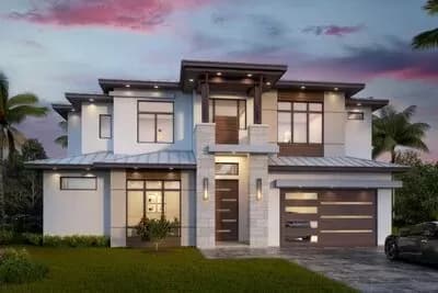 Contemporary Coastal Home Plan with Rear Lanai and Main Floor Master