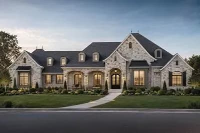 Sprawling Country House Plan with Split-bed Layout