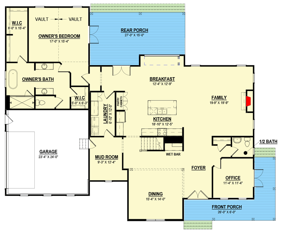 Plan 83616CRW: 4-Bed Modern Farmhouse Plan Under 3800 Sq Ft - Floor Plan - Main Level - Country, Craftsman, Modern Farmhouse, New American