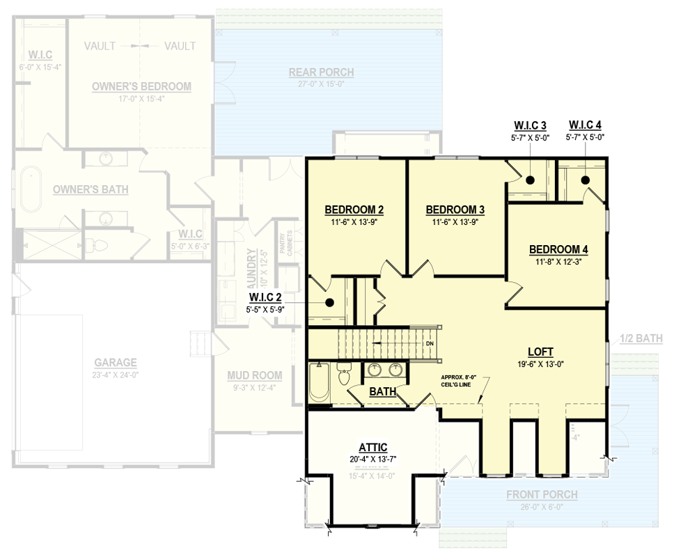 Plan 83616CRW: 4-Bed Modern Farmhouse Plan Under 3800 Sq Ft - Floor Plan - 2nd Floor - Country, Craftsman, Modern Farmhouse, New American