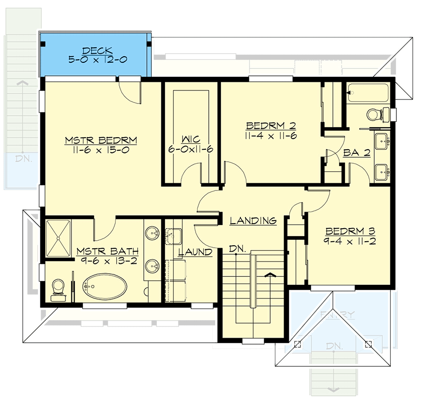 Plan 23920JD: Modern 3-Bed House Plan with Drive-under Garage and Upstairs Laundry Room - Floor Plan - 2nd Floor - Contemporary, Modern, Northwest, Prairie