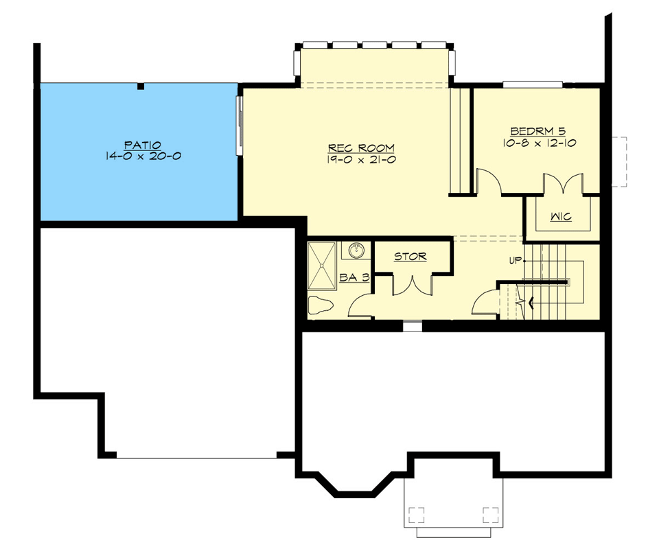 Plan 23921JD: 5-Bed House Plan with Large Covered Deck Behind the 2-Car Garage - Floor Plan - Basement - Craftsman, New American, Northwest, Shingle, Traditional