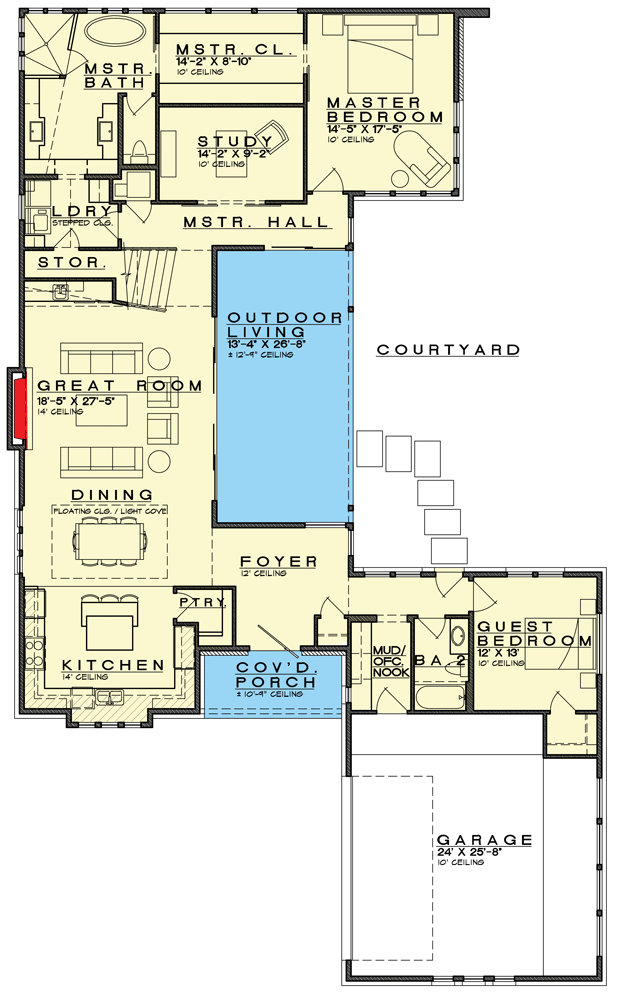 Plan 333002JHB: Neo-Prairie-Style House Plan with Outdoor Living - Floor Plan - Main Level - Contemporary, Modern, Prairie, Ranch