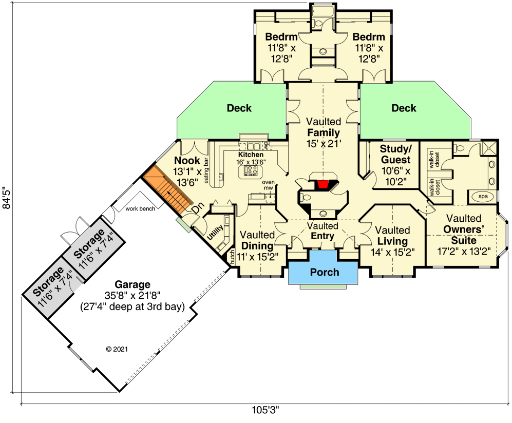 Plan 72309DA: Angled Craftsman Ranch with Circular Traffic Flow - Floor Plan - Main Level