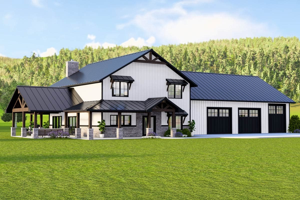 Plan 135078GRA: Barndominium-Style with Massive Garage, Wraparound Porch and 2-tory Living Room - 2840 Sq Ft - Image #7 - Barndominium, Country, Rustic, Traditional