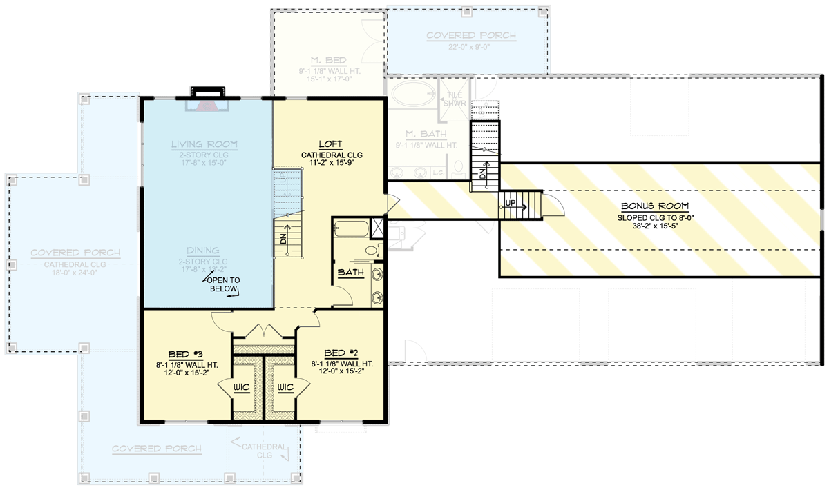 Plan 135078GRA: Barndominium-Style with Massive Garage, Wraparound Porch and 2-tory Living Room - 2840 Sq Ft - Floor Plan - 2nd Floor - Barndominium, Country, Rustic, Traditional