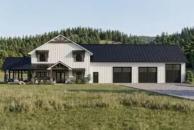 Barndominium-Style with Massive Garage, Wraparound Porch and 2-tory Living Room - 2840 Sq Ft