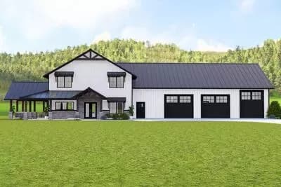 Barndominium-Style with Massive Garage, Wraparound Porch and 2-tory Living Room - 2840 Sq Ft
