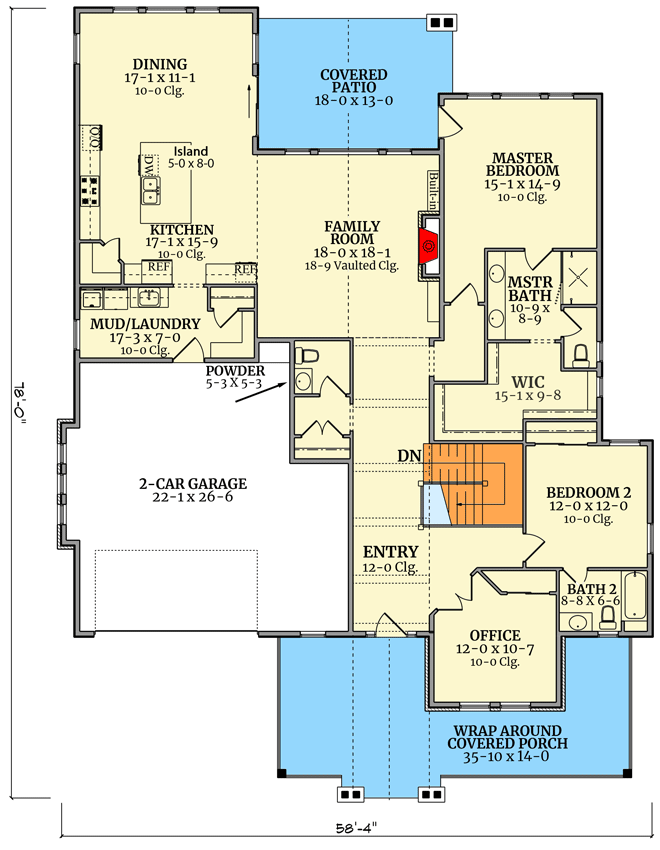 Plan 95125RW: Rustic Craftsman Home Plan with Vaulted Covered Patio - Floor Plan - Main Level - Cottage, Country, Craftsman, Mountain, New American, Northwest, Rustic
