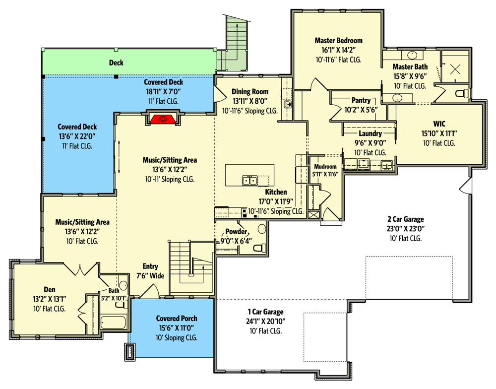 Plan 95126RW: Contemporary Ranch Plan with Split-bed Layout and Guest Suite in Walkout Basement - Floor Plan - Main Level - Contemporary, Mid Century Modern, Mountain, Ranch