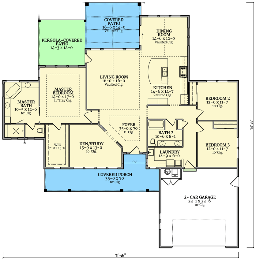 Plan 95129RW: One-level Mountain Craftsman Plan with Split-bed Layout - Floor Plan - Main Level - Country, Craftsman, Modern Farmhouse, Mountain, New American, Ranch