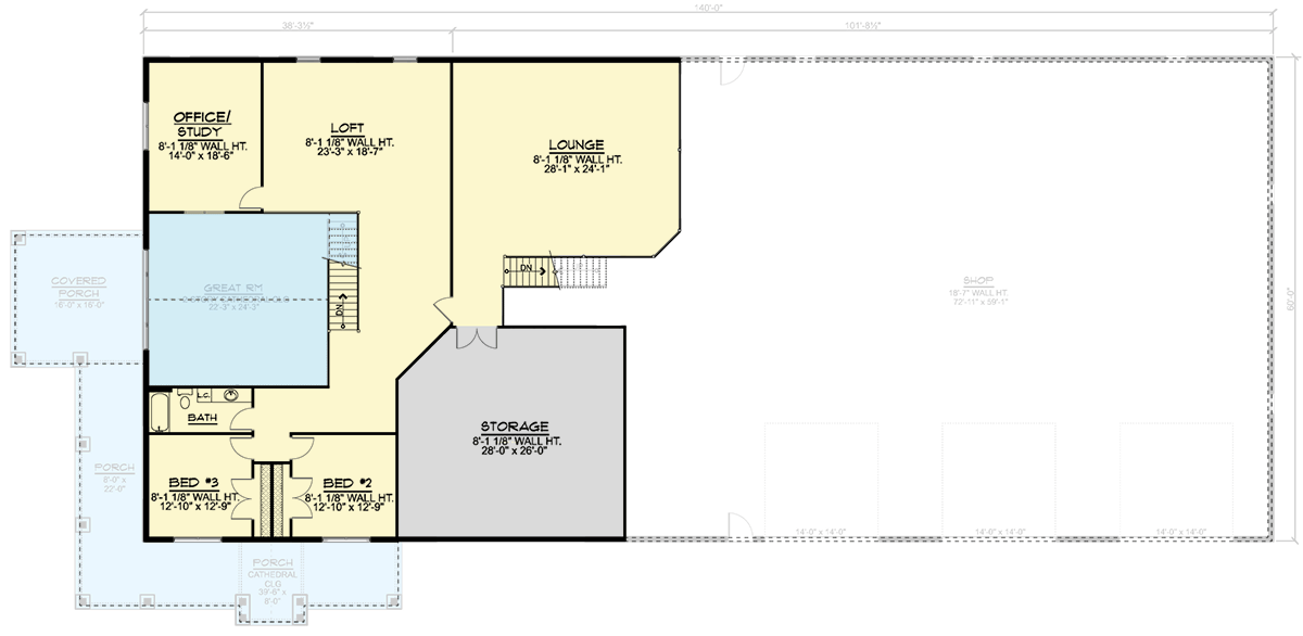 Plan 135079GRA: Shouse with Two-Story Great Room, a Car Show Room and a Home Office - 4491 Sq Ft - Floor Plan - 2nd Floor - Barndominium, Country, Traditional