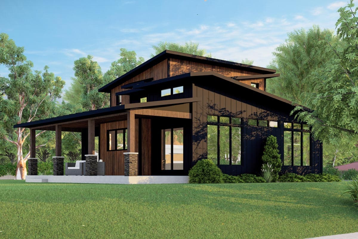 Plan 135081GRA: 2-Story Modern Home Plan with First-floor Master Bedroom  - Image #4 - Contemporary, Mid Century Modern, Modern