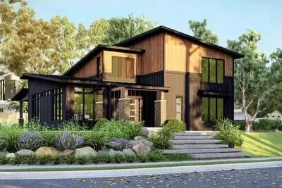 2-Story Modern Home Plan with First-floor Master Bedroom 