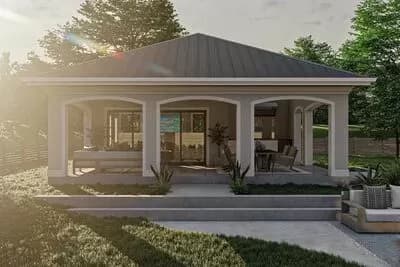 Pool House Pavilion with Large Covered Patio and a Fireplace Inside