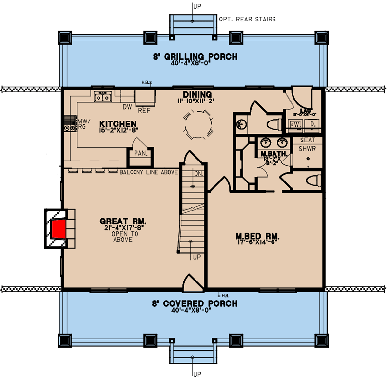 Plan 70727MK: Rustic Country Cottage with 2-Story Great Room and Drive-Under Garage - Floor Plan - Main Level - Bungalow, Cape Cod, Cottage, Country, Rustic