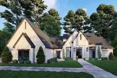 Modern One-Story European House Plan with Vaulted Master Suite and Rear Porch - 2383 Sq Ft