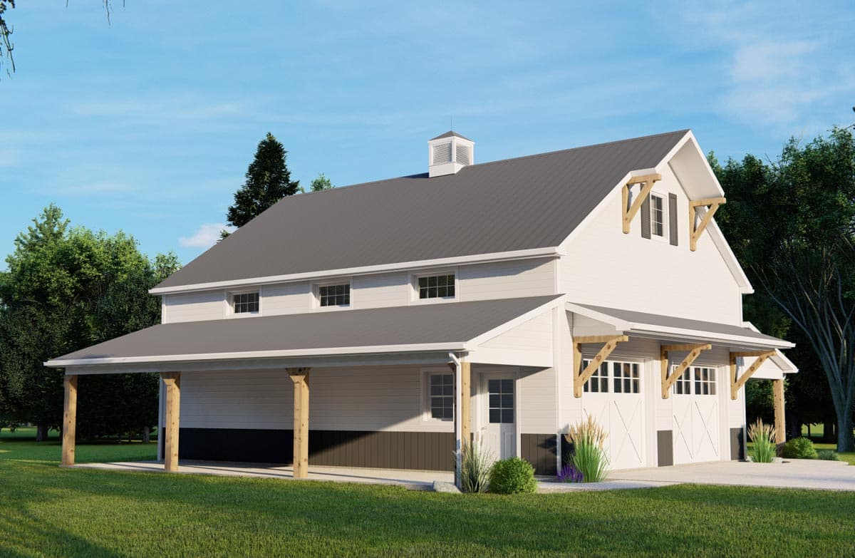 Plan 135082GRA: Detached Barn-Style Garage / Shop with Covered Porches - Image #4 - Barndominium, Country, Farmhouse, Modern Farmhouse, Rustic