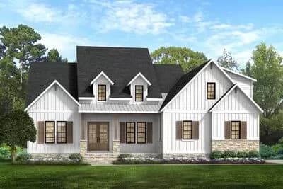 Modern Farmhouse Plan with 4th Bedroom Above the Front (or Side) Entry Garage