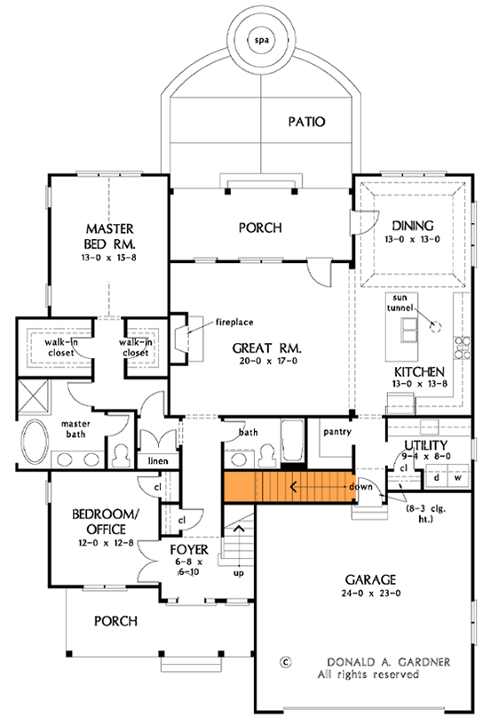 Plan 444225GDN: Narrow Two-story Modern Farmhouse Plan with Front-entry Garage - Floor Plan - Basement Stairs Location - Cottage, Country, Farmhouse, Modern Farmhouse, New American