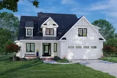 Narrow Two-story Modern Farmhouse Plan with Front-entry Garage