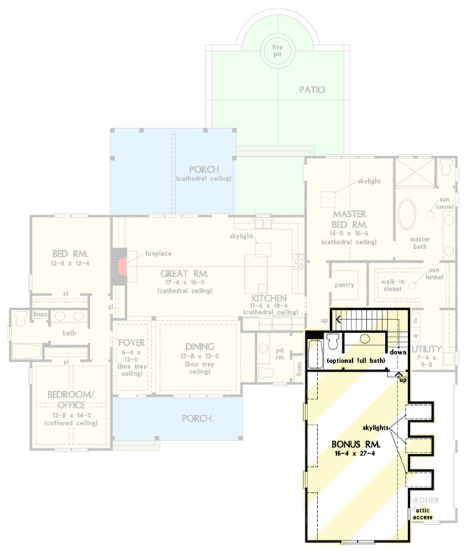 Plan 444227GDN: Modern Farmhouse with Home Office and Cathedral Ceilings - Floor Plan - Bonus Room