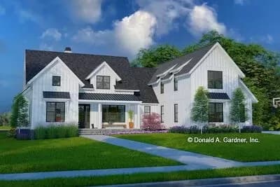 Modern Farmhouse with Home Office and Cathedral Ceilings