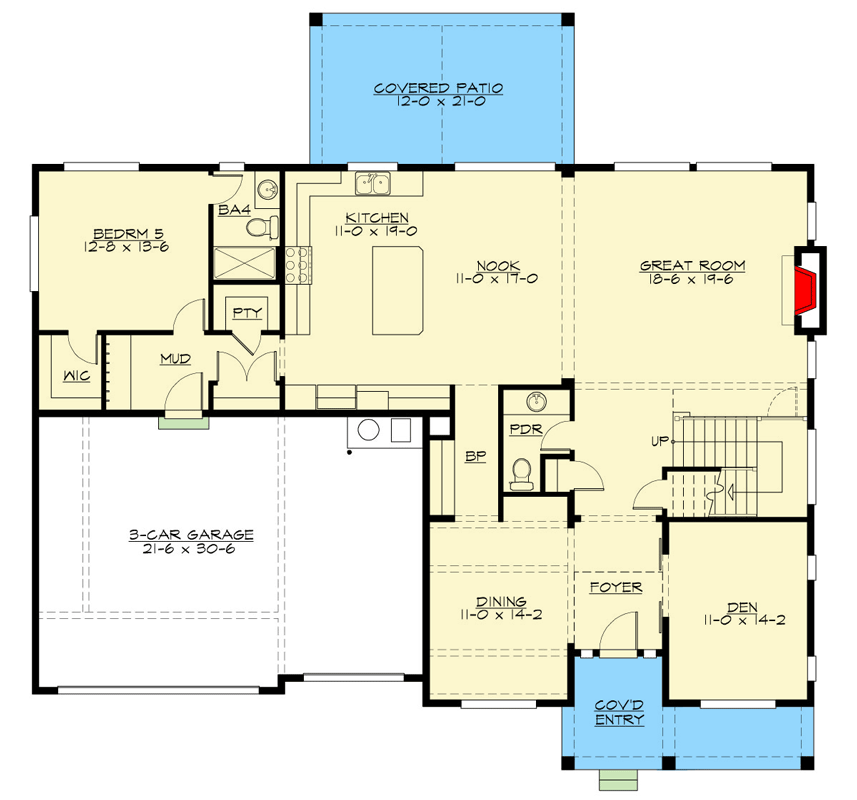 Plan 23925JD: Shingle House Plan Immense Curb Appeal with 4 of 5 Bedrooms Upstairs - Floor Plan - Main Level - Country, Northwest, Shingle