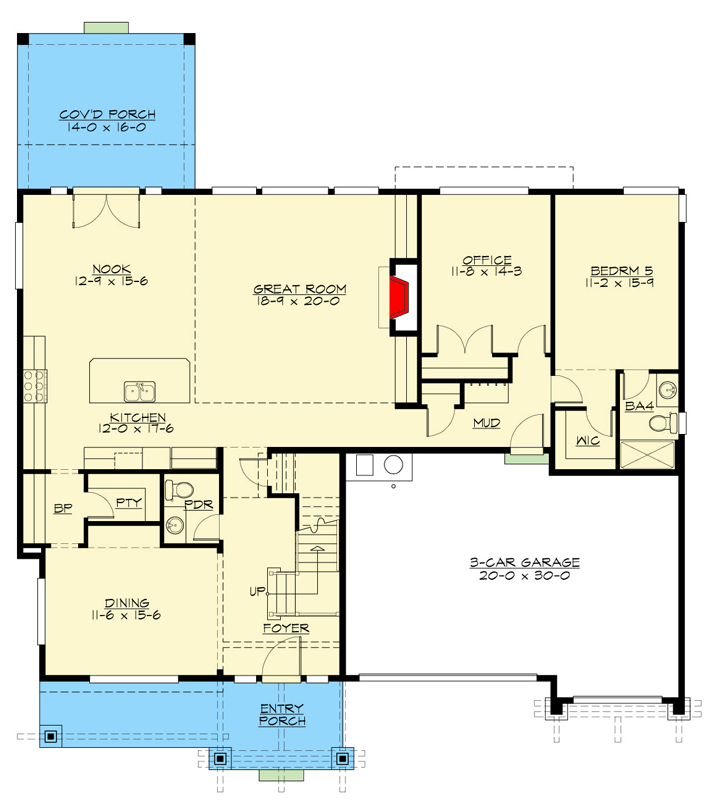 Plan 23926JD: Dreamy Multi-gabled Craftsman Home Plan with 2-Story Great Room - Floor Plan - Main Level - Contemporary, Country, Craftsman, Modern Farmhouse, New American, Northwest