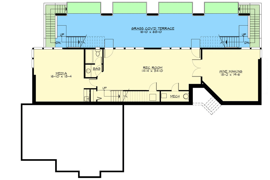 Plan 23927JD: Waterfront Northwest House Plan with Stacked Rear Decks - Floor Plan - Basement - Northwest, Prairie