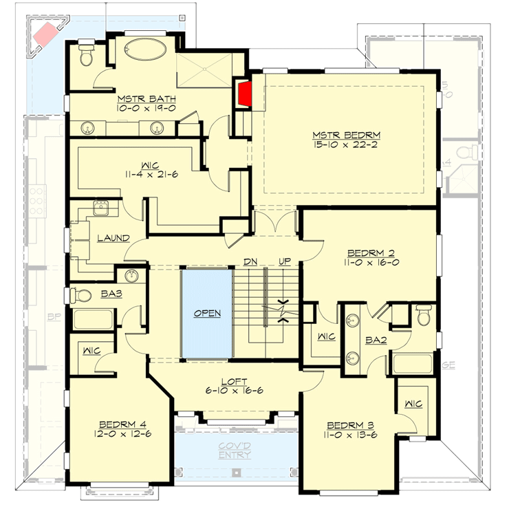 Plan 23933JD: 5-Bed Modern Farmhouse Plan with Third-Floor Bonus Room - 4999 Sq Ft - Floor Plan - 2nd Floor - Contemporary, Country, Craftsman, Farmhouse, Modern Farmhouse, New American, Northwest