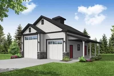 Farmhouse-Style Garage with RV and Standard Vehicle Parking
