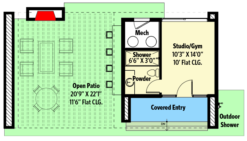 Plan 270050AF: Modern Pool House with Studio or Gym - Floor Plan - Main Level - Contemporary, Mid Century Modern, Modern, Northwest