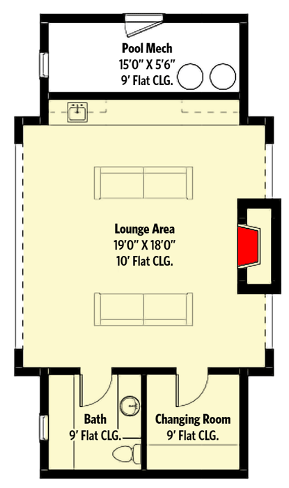 Plan 270051AF: Pool House with Covered Lounge Area and Bath - Floor Plan - Main Level - Acadian, Contemporary, Cottage, Country, European, French Country, Southern