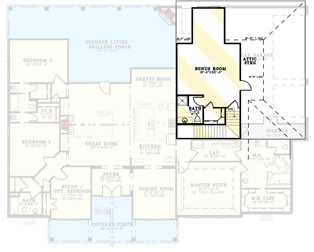 Plan 70730MK: One Story House Plan with Brick, Board and Batten and Attractive Wood Highlights - Floor Plan - Optionally Finished Bonus Room - Acadian, European, French Country, Louisiana-Style, Southern, Traditional