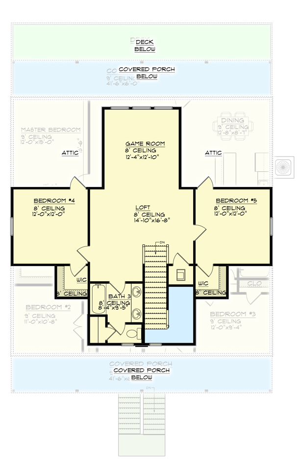 Plan 461003DNN: Exclusive 5-Bed Stilt House with Game Room - Floor Plan - 2nd Floor - Beach, Coastal, Low Country, Vacation