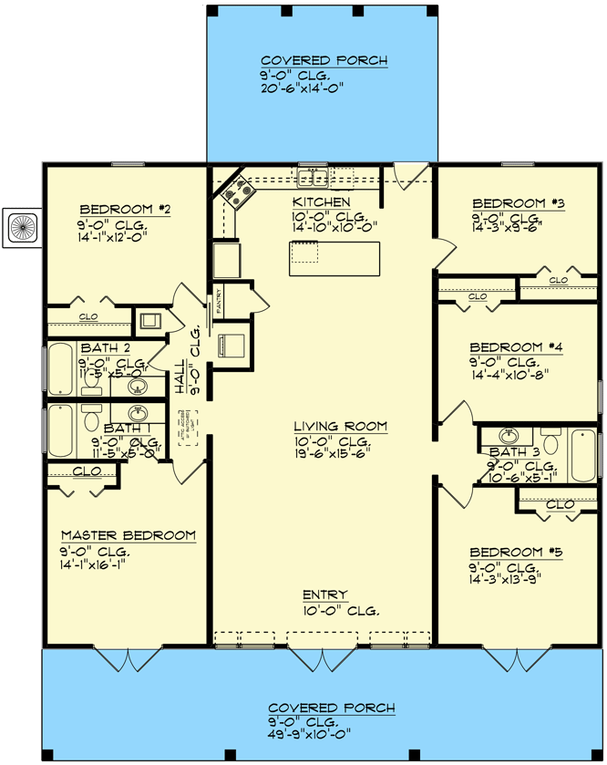 Plan 461014DNN: Exclusive Coastal House Plan with Front and Rear Porches - 2152 Sq Ft - Floor Plan - Main Level - Beach, Coastal, Low Country, Vacation