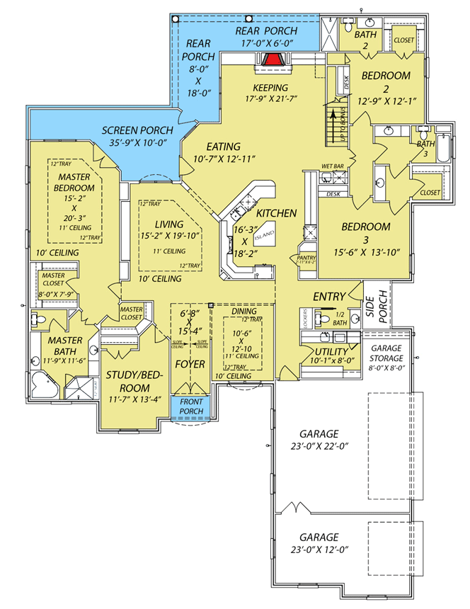 Plan 83831JW: Brick-clad Southern House Plan with Optional Bonus Room - Floor Plan - Main Level - European, French Country, Southern