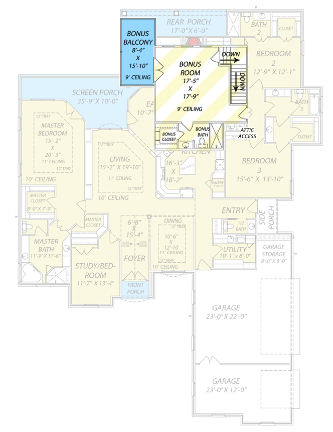 Plan 83831JW: Brick-clad Southern House Plan with Optional Bonus Room - Floor Plan - Optional Bonus Room - European, French Country, Southern