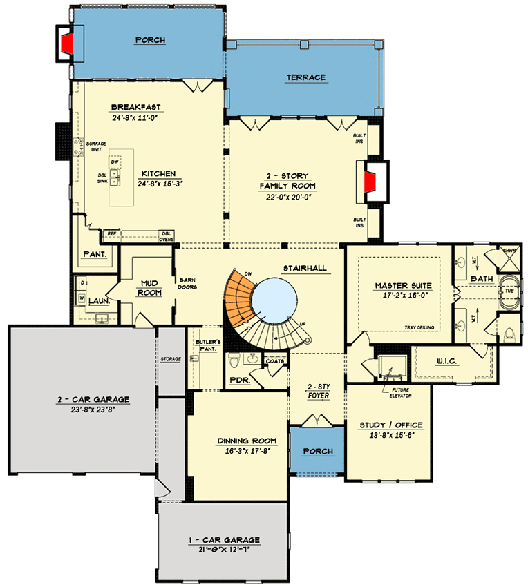 Plan 740013LAH: Spacious Traditional House Plan with Two Master Suites and Two Laundry Rooms - 6353 Sq Ft - Floor Plan - Main Level - Traditional