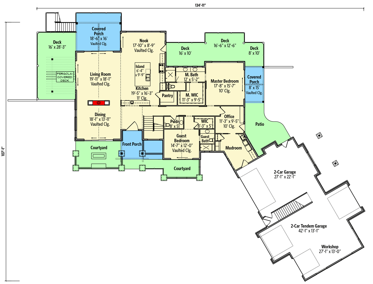 Plan 95131RW: Luxury Mountain Home Plan with In-Law Suite and Walkout Basement - Floor Plan - Main Level - Contemporary, Craftsman, Mountain, Northwest, Rustic, Transitional