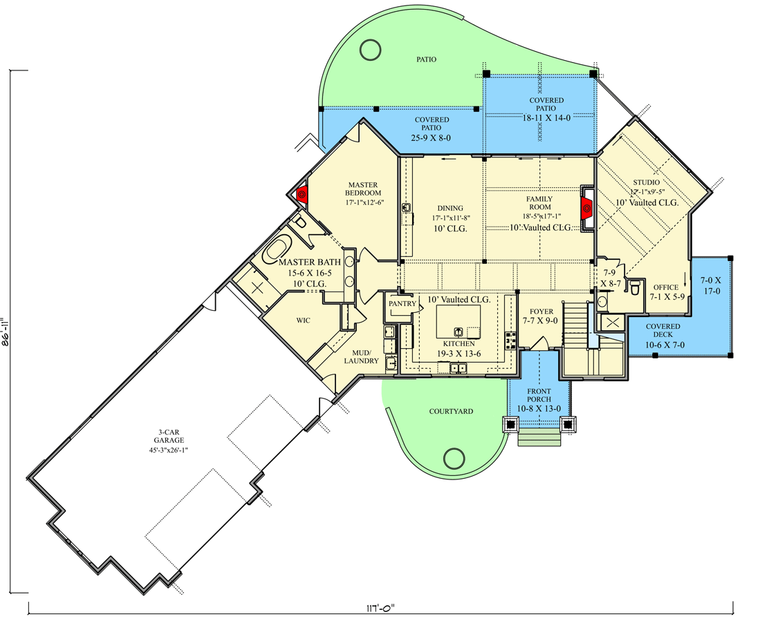 Plan 95132RW: Mountain Modern Home Plan with Studio and Walkout Basement - 2516 Sq Ft - Floor Plan - Main Level - Country, Craftsman, Mountain, Rustic